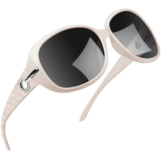 Women’s Polarized Oversized Sunglasses – Trendy Sparkling Light Beige Shades