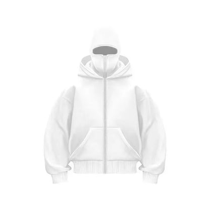 Unisex Balaclava Hoodie – Y2K Gothic Harajuku, Double Hood, Zipper Mask, Autumn/Winter