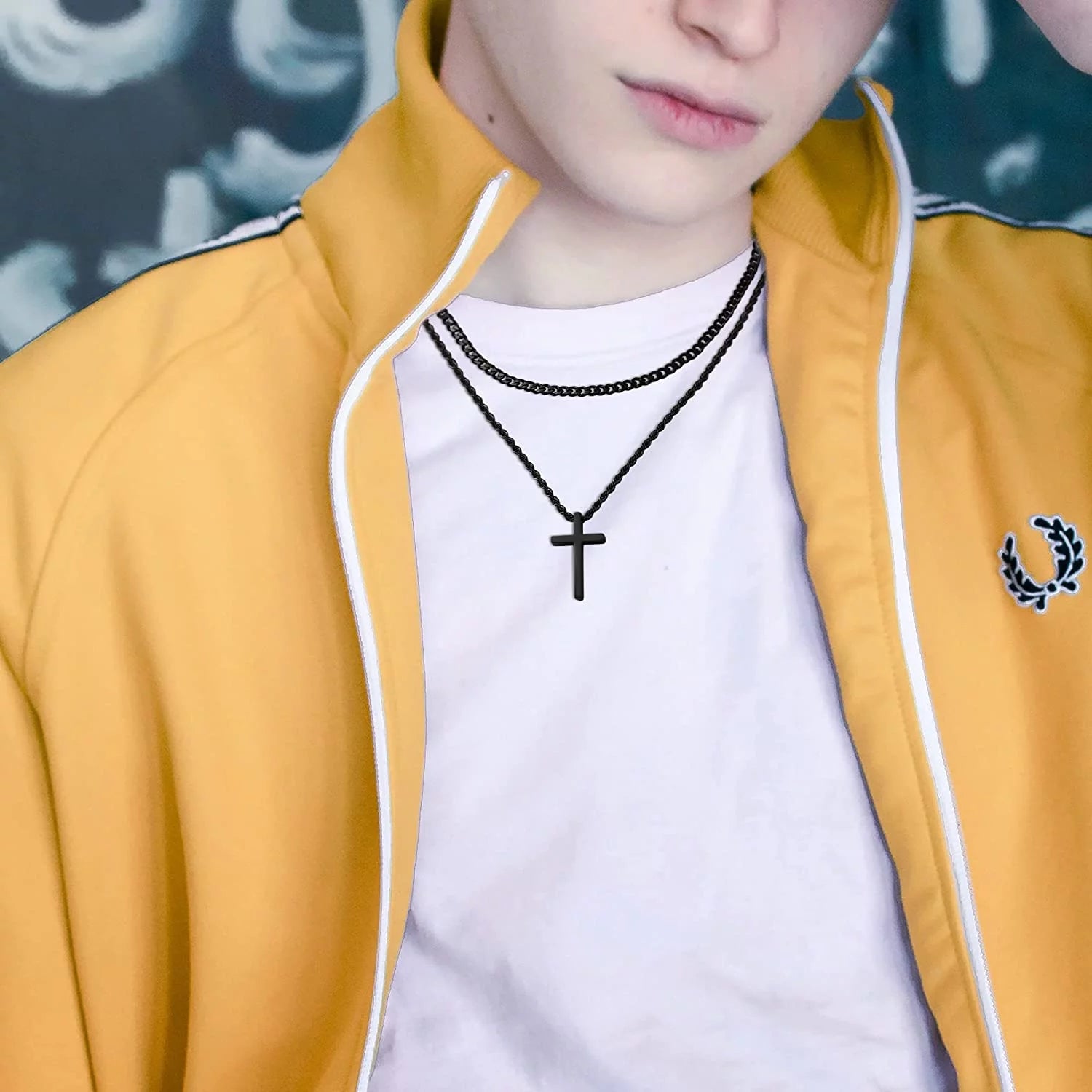 Men’s Stainless Steel Cross Necklace – Layered Cuban & Rope Chains, Black/Silver/Gold, 16–26 Inches