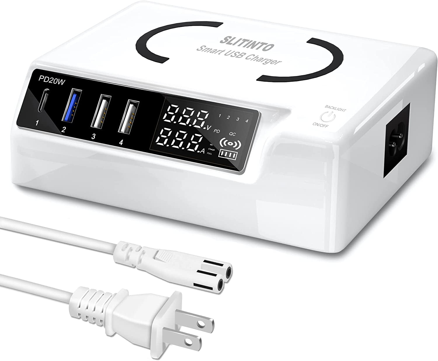 65W 4-Port USB Charging Station – PD 20W & QC3.0, LCD Display, Multi-Device Charger for iPhone, iPad, Huawei & More