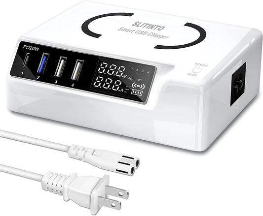 65W 4-Port USB Charging Station – PD 20W & QC3.0, LCD Display, Multi-Device Charger for iPhone, iPad, Huawei & More