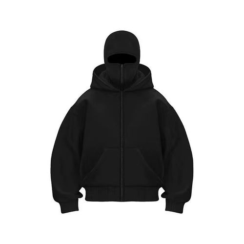 Unisex Balaclava Hoodie – Y2K Gothic Harajuku, Double Hood, Zipper Mask, Autumn/Winter