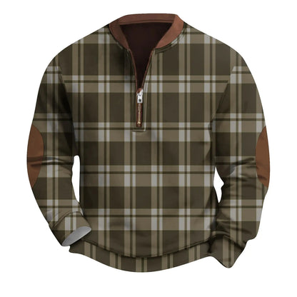 Mens Vintage Knit Fleece Zippered Sweatshirt - Dark Green XL