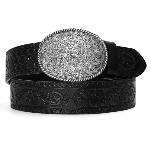 TRIWORKS Western Leather Buckle Belt for Men Women Cowboy Cowgirl Mens Leather Belt for Jeans